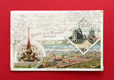 Litho AK ERFURT 1896 Schmidts Gärtnerei, Dom und Severikirche  ( 50504