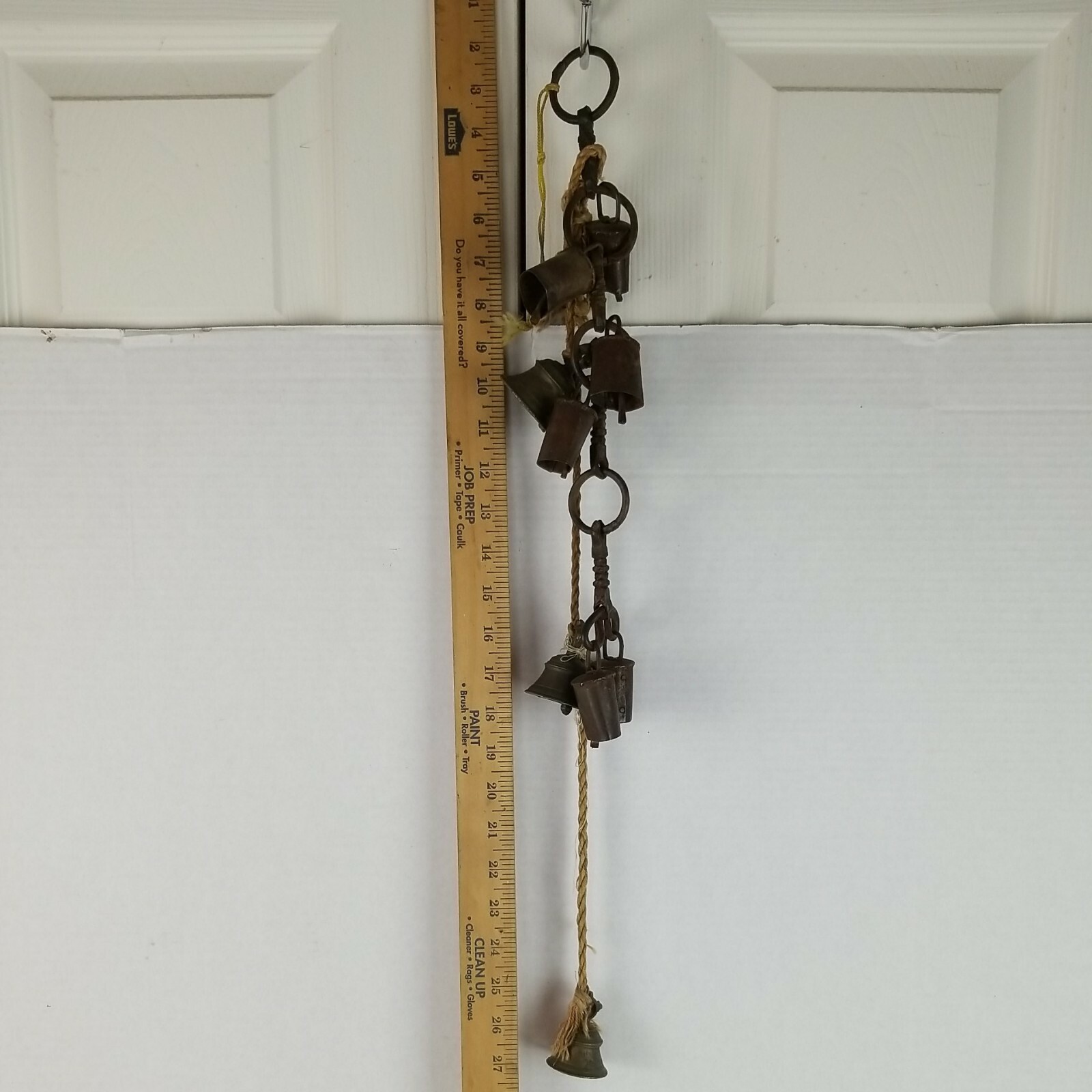 Vintage 25 Inch Rustic Handcrafted Door Wind Chimes/Alarm Metal Bells Rope/Metal