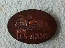 1983 Leather Mens Buckle US ARMY By The Great American Buckle Company Brown