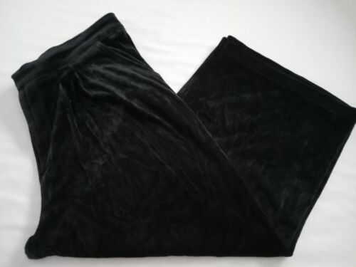 JUICY COUTURE Black Label Women's XL Black Velour Pants Wide Leg Cropped Pockets - Picture 1 of 10