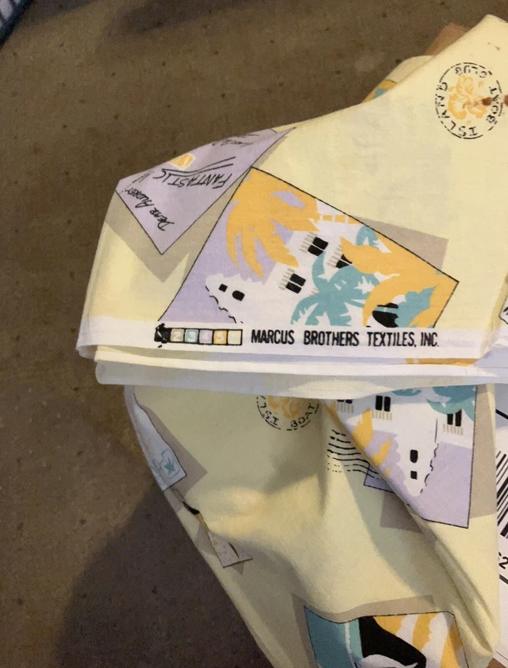 Vintage Tropical Post Cards Yellow Marcus Brothers Textiles Cotton 2 Yards - Image 2 of 3