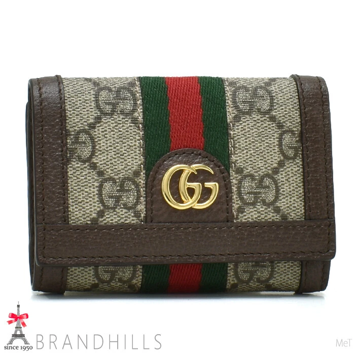Gucci Portefeuille Triple Femme Offdia Gg Supreme Beige Ébène Compact 644334