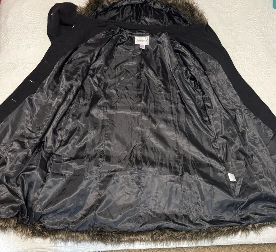Roman’s Black Faux Fur Trim Coat (20w) Women's - Image 2 of 4