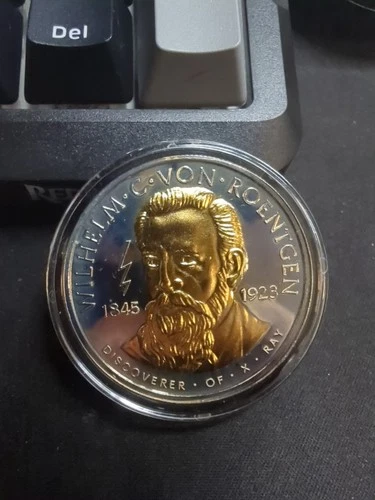 1845-1923 Roentgen Rays X-Rays 1 oz .999 Fine Silver Round With Gold Details