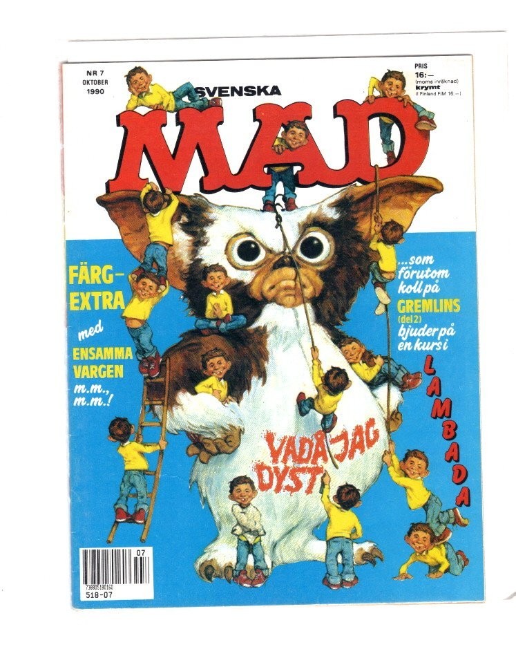 MAD MAGAZINE Sweden/Swedish Nr. 7 1990 1950s Mad COLOR section INTACT!