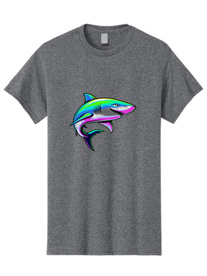 Colorful-Shark Mens Graphic Tee, 100% Cotton, Casual Summer Wear