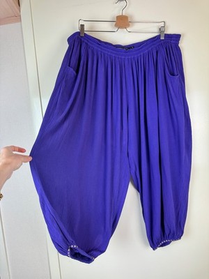 GUDRUN SJODEN Wide Harem Aladin Summer Pants Muslin Trousers Folk Boho Purple L