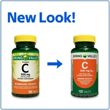 Spring Valley Vitamin C Supplement with Rose Hips Tablets, 500 mg, 100 Count