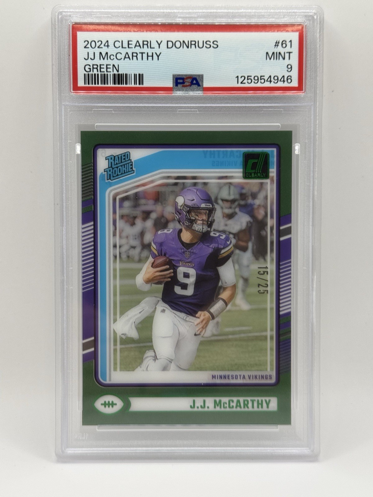 2024 Panini Clearly Donruss - Rated Rookie J.J. McCarthy #61 Green /25 (RC)