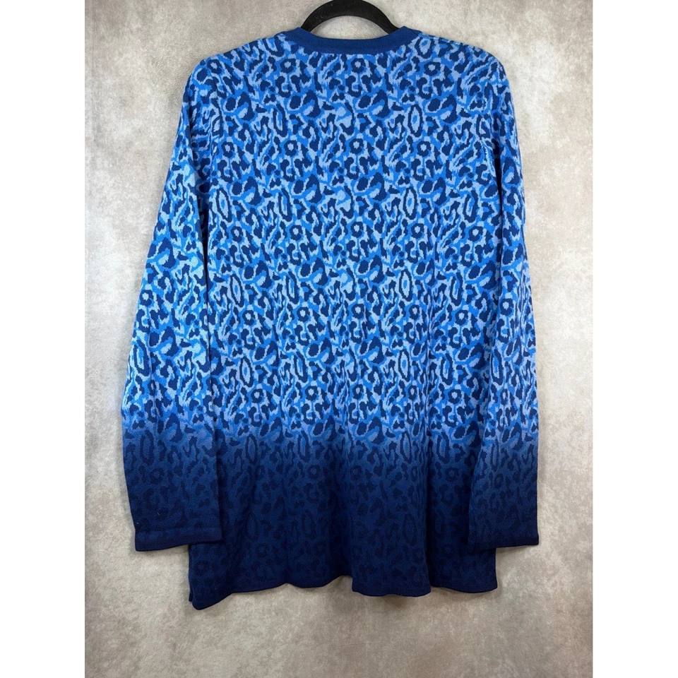NUEVO SIN ETIQUETAS ISAAC MIZRAHI LIVE Leopardo Ombre Azul Cárdigan Suéter Para Mujer Talla M Foto 4 de 4