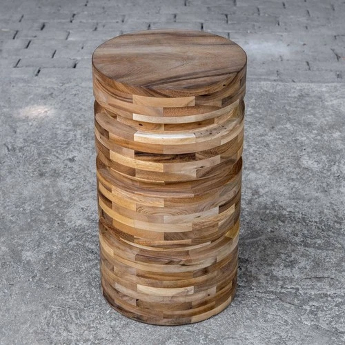 Modern Acacia Wood Round Drink Table 12" Wide Natural Living Room Bedroom House - Picture 1 of 3