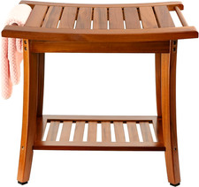 Utoplike Teak Shower Bench Seat with Handles, Wooden Spa Bathing Stool with Stor