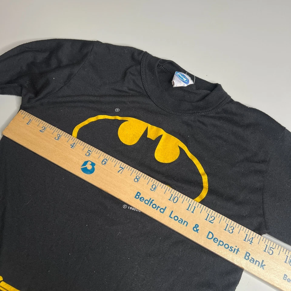 Vintage 1990 DC Comics Batman Long Sleeve Shirt Youth L Black Yellow Logo Belt - Image 4 of 4
