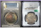 2 Coin Lot- 1885 PCGS MS64 Morgan Silver $1  & 1883 NGC MS65 CAC Rainbow Toned