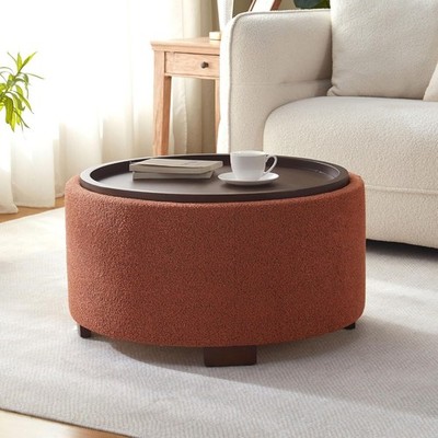 30 Inch Round Storage Ottoman Coffee Table, Modern Boucle Ottoman