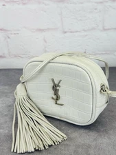 Yves Saint Laurent White Croc-Embossed Leather Blogger Crossbody Bag