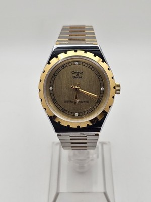 Rare 1970s Vintage Ornega 21 Electra Men Mechanical Analog Watch Twotone Fluted 