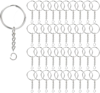 100 Pack Key Ring with Chain and Open Jump,1 inch Split Round 100 pieces