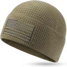 Grid Fleece Beanie with American Flag Embroidery Waffle Skull