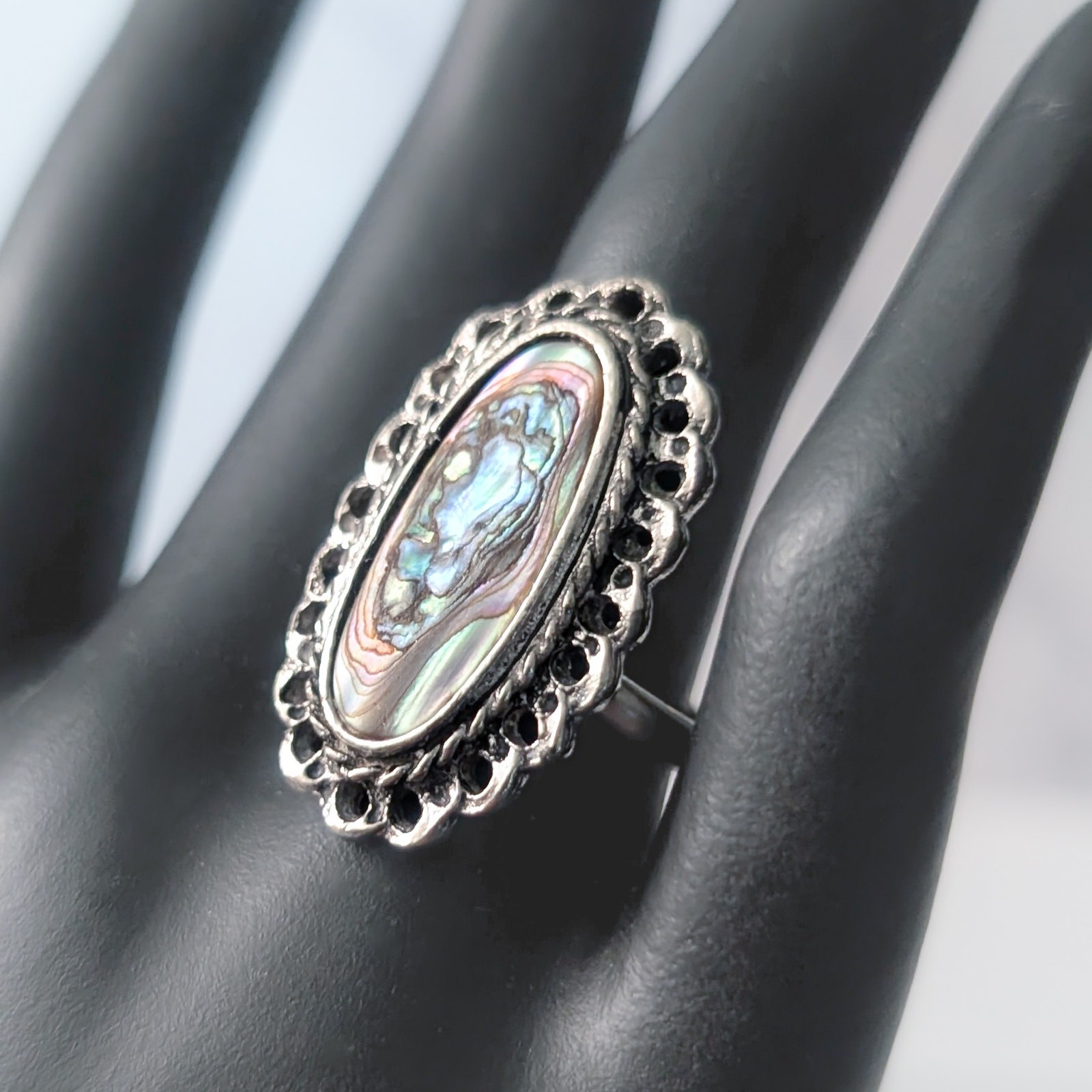 Vintage Ring Abalone Inlay Ring Statement Ring - image 2