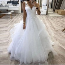 V-Neck Ball Gown Wedding Dress Vestido De Noiva Fashion Appliques Ruffles Formal