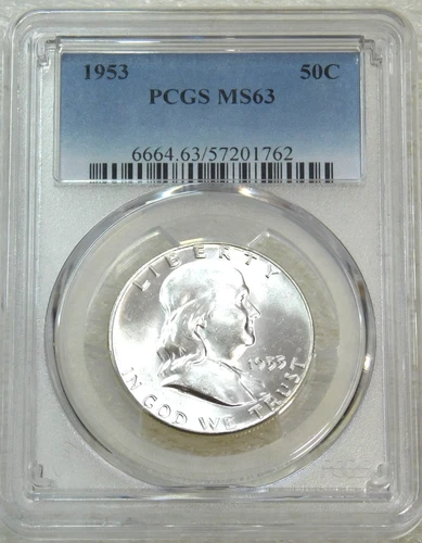 1953 P Franklin Half Dollar PCGS MS63 Frosty White Just Graded New Holder #W288D