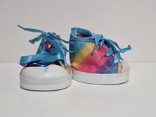 Build A Bear Rainbow Colorful Tie Dye Hi Top Canvas Shoes Blue Ribbon Laces