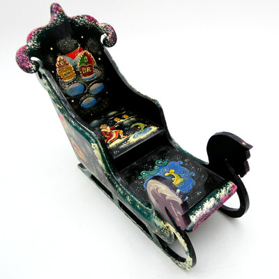 Russian Lacquer Palekh Hand Painted Sleigh Hidden Drawers Fairy Tale Folk Art
