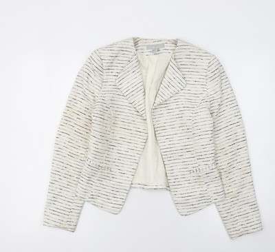 H&M Damenblazer elfenbeinfarben Bouclé gestreift Größe 8 maßgeschneidert Jacke