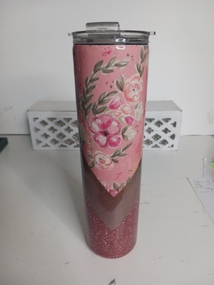 custom tumbler rosegold glitter rose pink white twisted lid two ports for straw