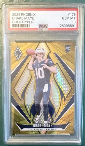 2024 Panini Phoenix - Rookies Drake Maye #179 Gold Hyper /10 (RC) PSA 10