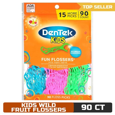 DenTek Kids Fun Flossers, Wild Fruit Flavor, 90 Count