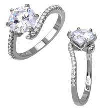 Sterling Silver Ladies CZ Stones Ring w/ 8 mm 2 ct Round Cut Center CZ Stone