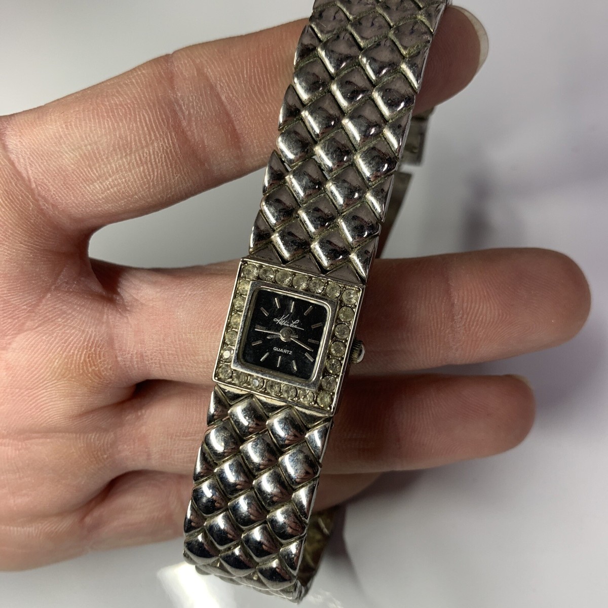 Vintage Womens KATHY LEE Polished Silver Crystal Bezel Watch Lee Women Wristwatches for sale | eBay main image 3