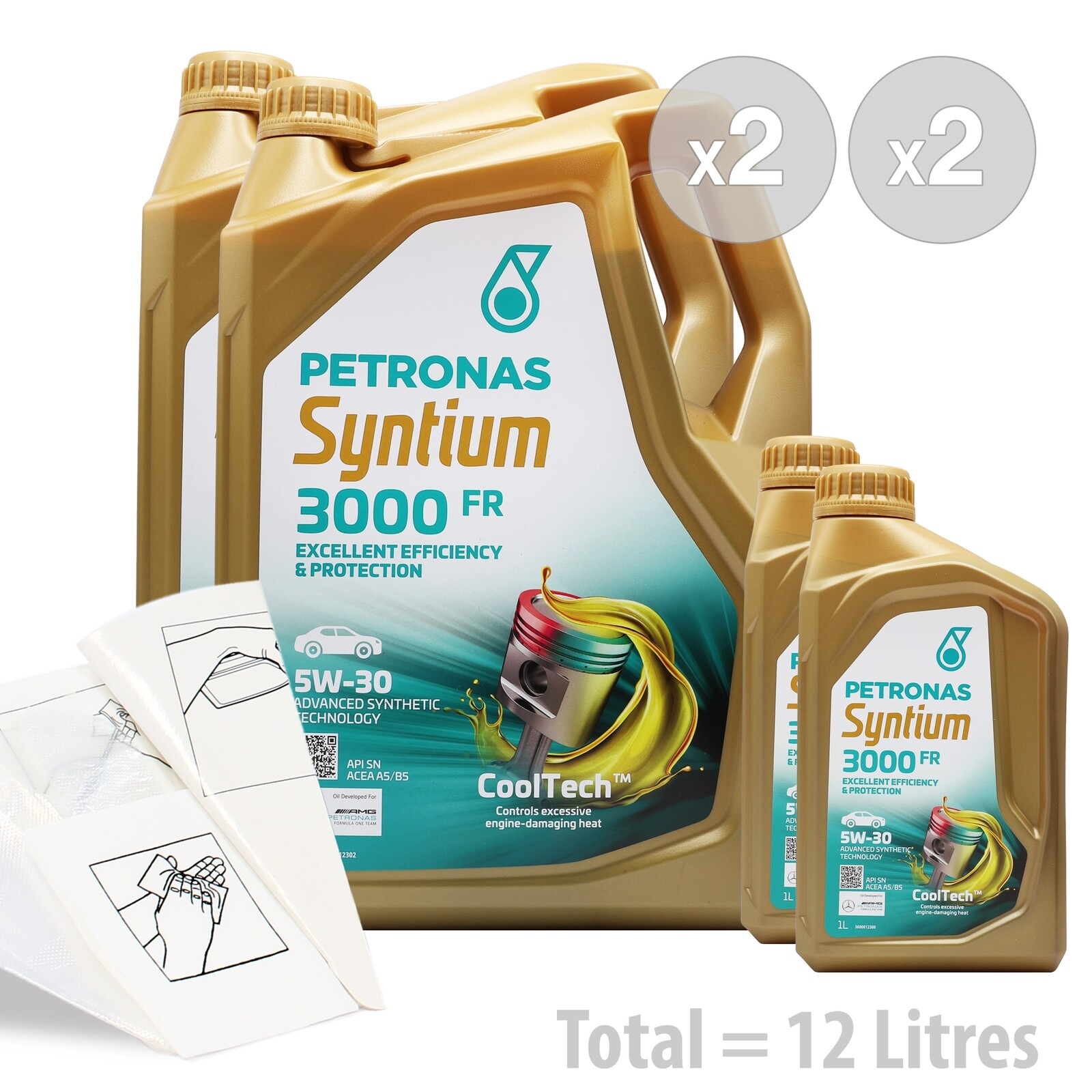 PETRONAS Syntium 3000 FR 5W-30 Car Engine Oil Service Kit / Pack 12 LITRES 12L