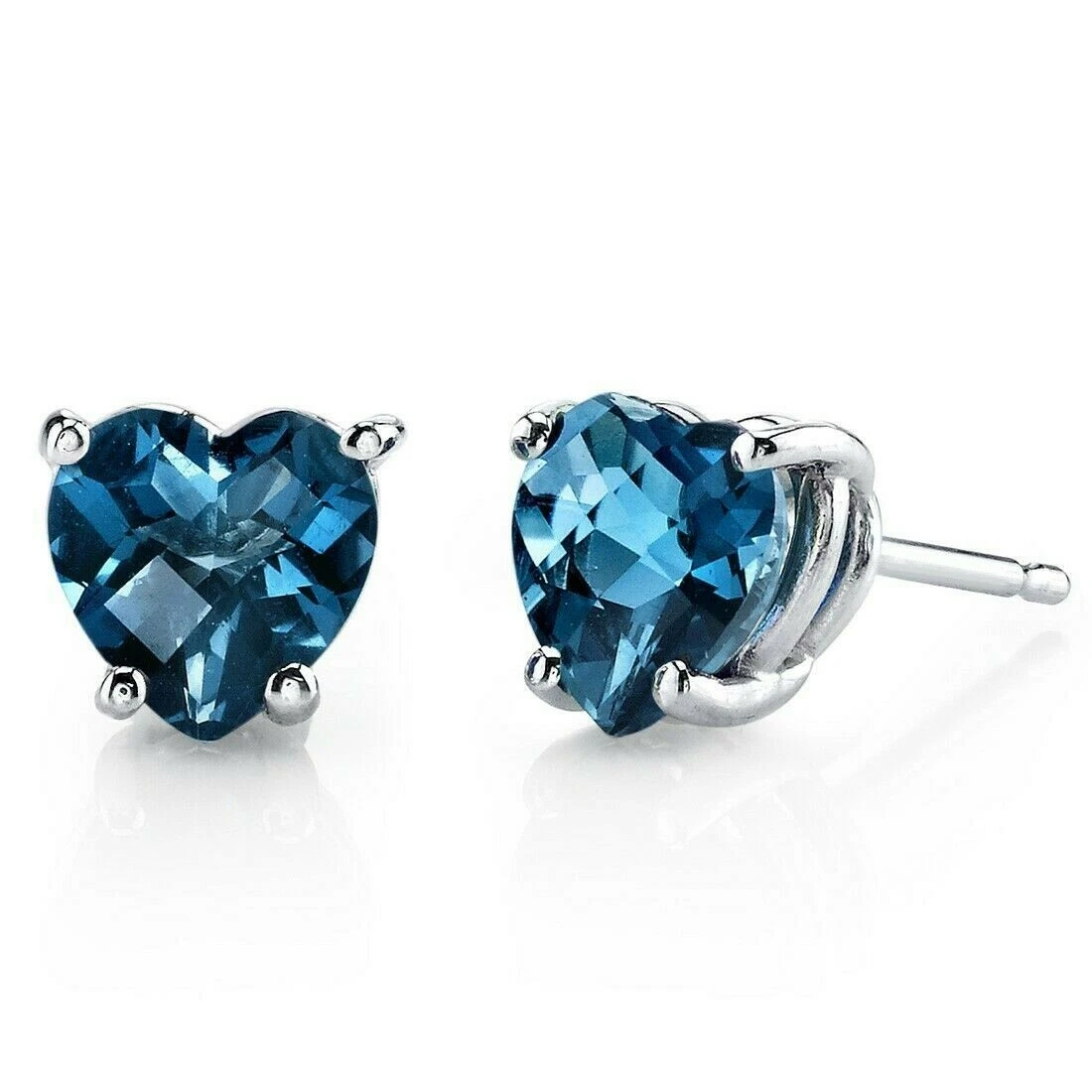 1.9 ct Heart Shape London Blue Topaz Stud Earrings in 14K White