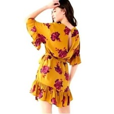 Urban Outfitters Mini Dress XS Belted Floral Ruffle Flowy NWT Chartreuse Boho