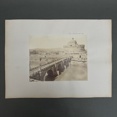 Rome St. Angel's Bridge and Fort St. Angelo 19th Century Album Photo A5405