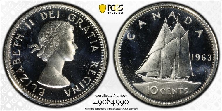 1963 Canada  Gem PL Ten Cents  Dime   PCGS PL 67 Cam