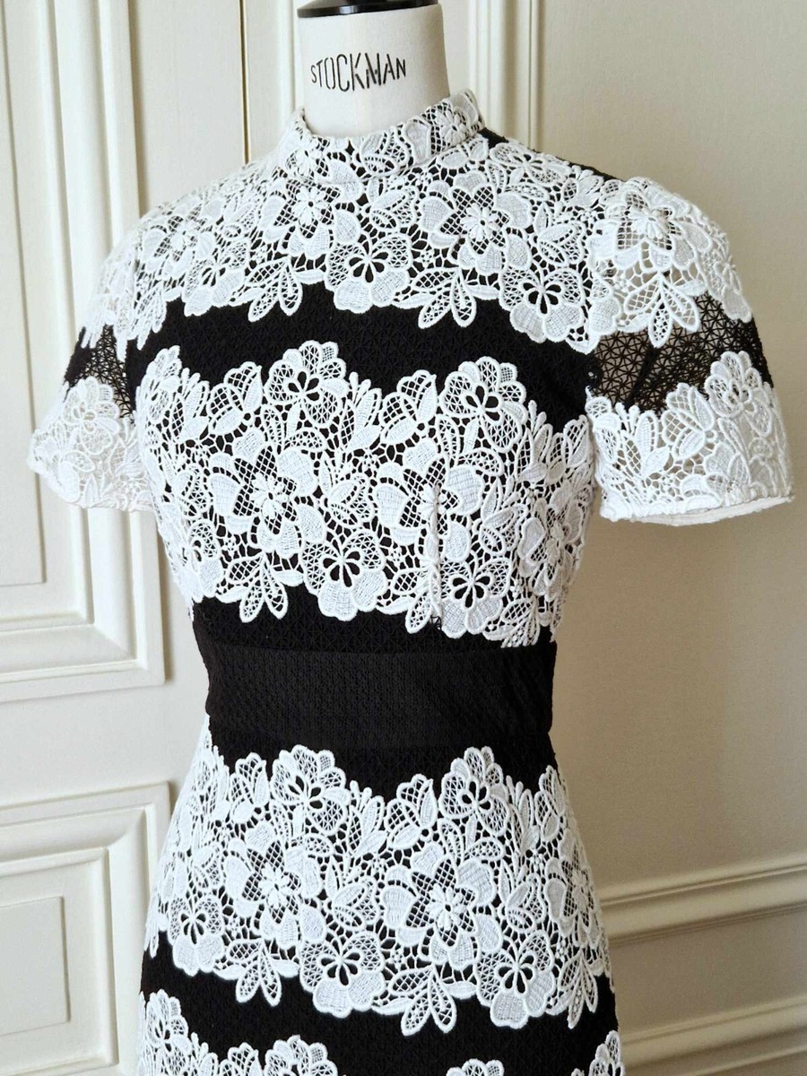 Burberry London Black White Lace Tea Midi Cocktail Party Dress US