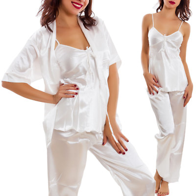 ENJOYNIGHT Set Pigiama Sexy Da Donna In Raso Con Canotta E Pantaloncini In Pizzo, Bianco, L - Foto 5