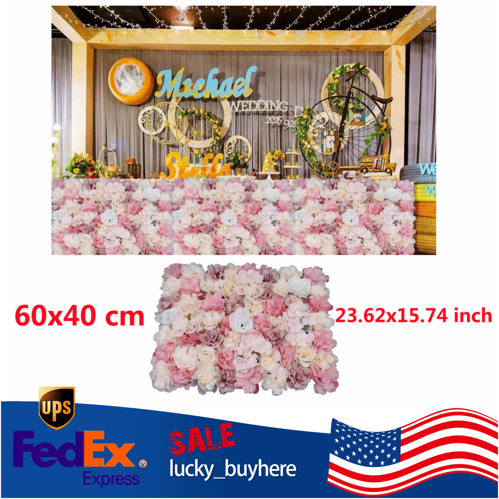 12x Artificial Rose Flower Wall Hydrangea Panel Bouquet Wedding Party DIY Decor