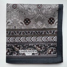 HANDKERCHIEF VINTAGE MEN'S GRAY FLORAL PATTERNED POCKET SQUARE COTTON 18" B0368