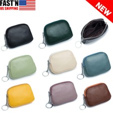 Women Leather Coin Card Key Ring Wallet Pouch Mini Purse Zip Up Small Change Bag