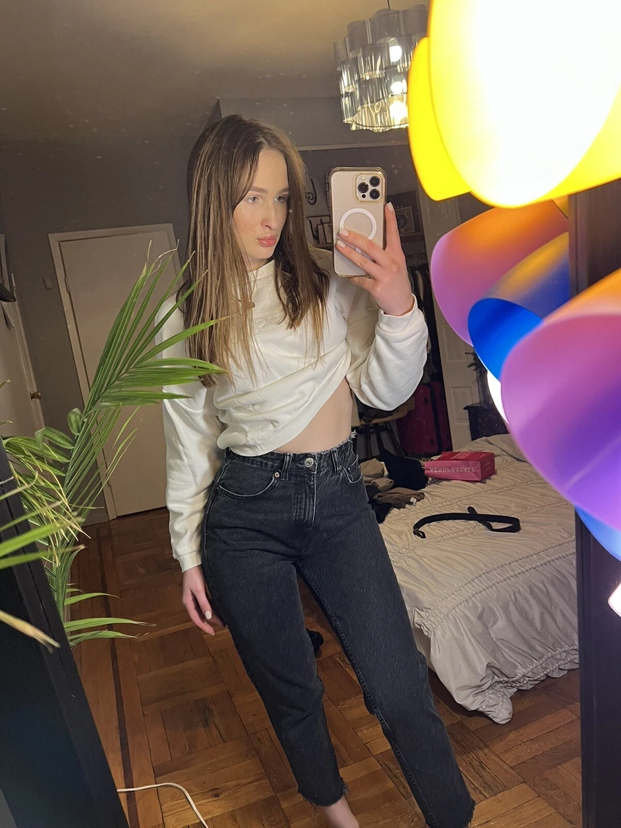 Petite black mom jeans top