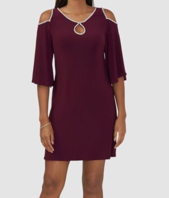 Msk Women's Embellished Cold-Shoulder Elbow-Sleeve Dress - Mulberry - Size M