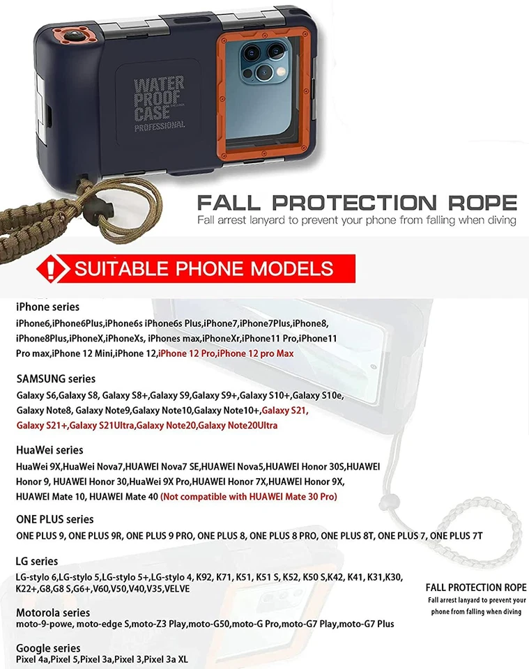 Underwater Waterproof Diving Case Cover for iPhone 15 14 13 12 Samsung S24 Ultra - Image 3 of 4