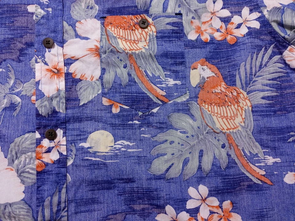 RON JON SURF SHOP Short Sleeve Hawaiian Shirt Blue Floral Parrot Macaw Large L - Image 3 of 4