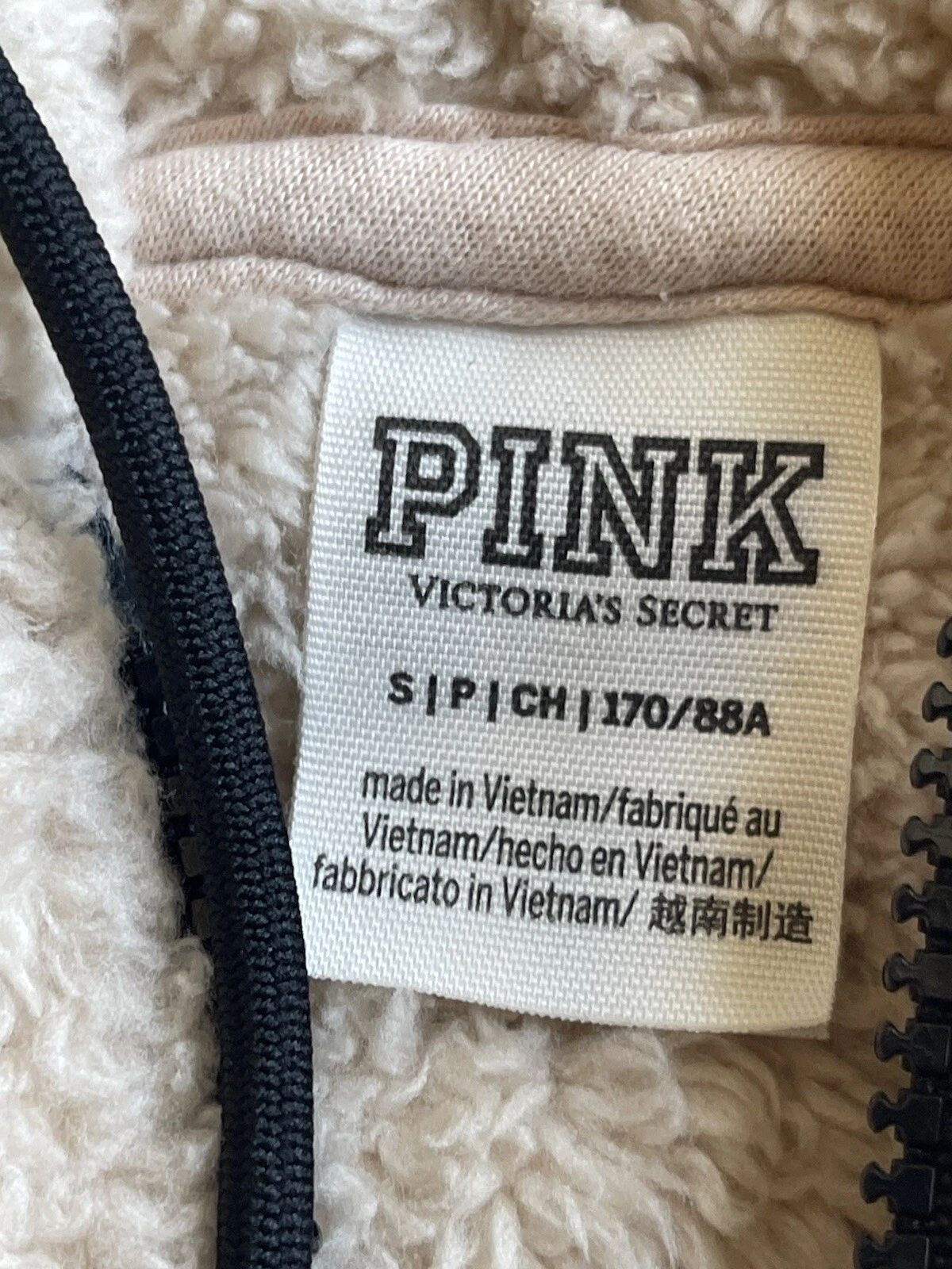 OFF WHITE ROSA Victorias Secret mezza zip Teddy Sherpa pullover felpa con cappuccio piccola vaniglia avorio