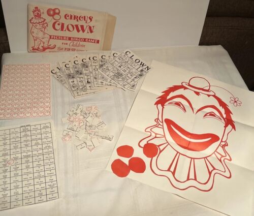 Vintage 1964 Circus Clown Picture Bingo Game & Pin Up Clown Game  #208 - Bild 1 von 12